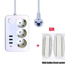 멀티탭스위치가 있는 EU 전원 스트립 유럽 플러그 2500W 1.8M 연장 코드 소켓 과부하 보호 멀티 USB 충전기, 01 250 볼트_01 EU_01 3, 04 white with holder