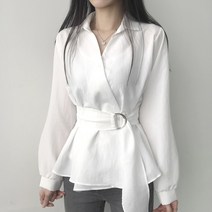 리리의감각 여성 봄 언발 카라 벨트 세트 블라우스