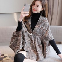 걸즈데이 원버튼 체크 언발란스 숄 판쵸 케이프