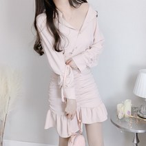 카라넥 언발 머메이드 셔링 오프숄더 셔츠 원피스