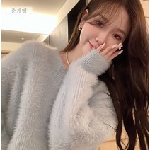춘게엘 밍크털 스웨터 여 소프트 찰지고 부드러운 보풀 루즈핏 브이넥 니트 탑L768
