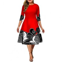 키코이 캉가 Office Lady Style Plus Size Dress Women Ethnic Print Autumn Winter A-Line Crew Neck Elegant W, [06] XXXL, [04] 분홍색