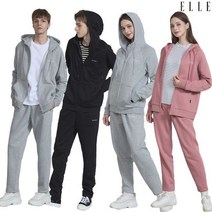 ELLE 베이직 코튼 기모쭈리 커플 츄리닝 후두집업 상하의 트레이닝복 세트 남성용 여성용