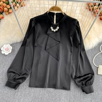 changsheng우아한 레이디의 새틴 블라우스 오피스 여성 화이트 새틴 탑스 작업복 실크 셔츠 여성 겨자 그린 탑스