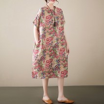 풍기인견 50대 엄마옷 중년 원피스 빅사이즈 여름 린넨 하늘하늘 미디기장 꽃무늬 바캉스 리조트룩
