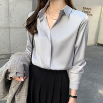 넷투넷코리아 여성 블라우스 긴팔 카라넥 기본 출근룩 심플 셔츠