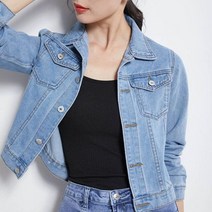 여성 데님 청자켓 코디 청바지 자켓 그린 진 코트 슬림 스트레치 숏코트
