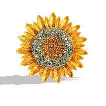 머플러 스카프 옷핀 뱃찌 혼주 브로치 broach 고급스러운 노란색 라인석 해바라기 식물 꽃 여성 파티 액세서리