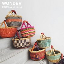 볼가바구니 아프리카 수입 풀매듭 핸드메이드 위빙 미니 수납 진피 손잡이 피크닉 바구니, 옵션7, 1개