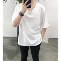 여름 실켓 루즈핏 남자 무지 U넥 반팔 유넥 티셔츠