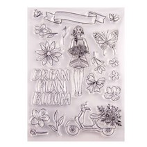 꽃 소녀 실리콘 클리어 인감 스탬프 DIY Scrapbooking 엠보싱 사진 앨범 장식 종이 카드 공예 아트 수제 선물, 분명한