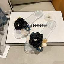 젤리 슈즈 샌들 여름 젤리 비치 샌들 여성요정 스타일 플라워 플랫 바닥 원 라인 드래그 여름 네트 레드 슬리퍼 스커트