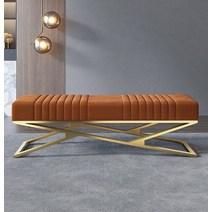 벤치형쇼파 등받이없는쇼파 카페체어 일자형 벨벳 2인용, 오렌지 (100×38×42cm)