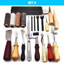 가죽 공예 도구 키트 전문 손 바느질 안장 그루버 스티칭 펀치 조각 작업 세트 DIY 액세서리용, SET A