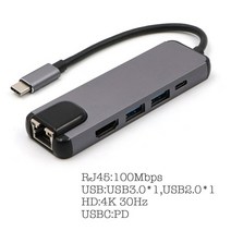 썬더볼트독 멀티리더 usb 포트락 usbc to rj45 hdmi 호환 usb 3.0 type c 포트 허브 기가비트 이더넷 lan 4k for macbook pro air 3, 100m USB3.0 2.0
