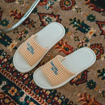 소소모소 체크 타올 자수 거실화 - 레터링, 단품, 1개