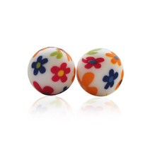 코너비드 실리콘 구슬 15mm 인쇄 라운드 아기 DIY 씹기 매력 목걸이 보석 액세서리 장난감 10 개, [01] 15mm, [22] Print -V