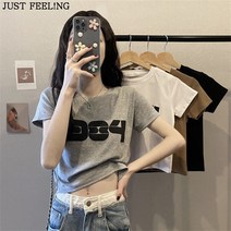 JUST FEEL!NG 여성 면 캐주얼 판발티 크롭 티셔츠 배꼽티 패션 스타일리쉬 10대 20대 30대 반팔 데일리 루즈핏티셔츠