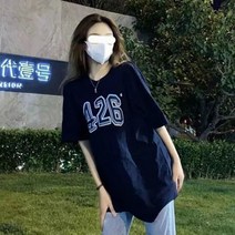 숫자 티셔츠 반팔 티셔츠 오버사이즈 탑 여성 루즈 티셔츠