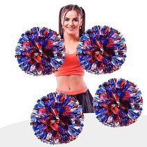 AUHOKY 4피스 메탈릭 포일 치어리딩 폼폼 키트 프리미엄 치어리더 폼폼 키트 스포츠 미팅 치어 볼 게임 댄스 팬시 드레스 나이트 파티를 위한 응원 핸드 플라워 - 15.2c, Blue/Red/Silver