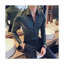 남성 브이넥 긴팔 셔츠 슬림핏 캐주얼 비즈니스 드레스 봄