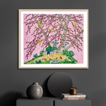 [그림닷컴] 제주생활의 중도 (150 Editions) Pink Pink 이왈종 판화 액자추가가능, (원목)관액자베이지
