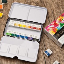 문교 고체물감 12색 붓 물감 고체수채화 캘리그라피 고체물감