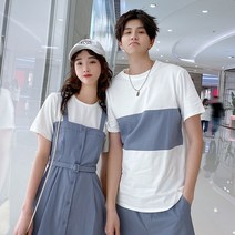 신혼여행 커플룩 허니문 원피스 커플티 휴양지 바캉스 시밀러룩 틈새 디자인 센스 배색 남자 반팔 티셔츠 커플복 여름 투피스 프렌치 씬 페이크 투피스 드레스