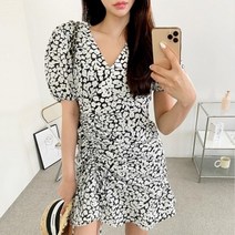 브이와이 여자 봄여름 데이트룩 플라워 나염 셔링 미디원피스