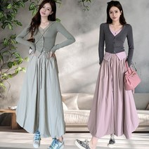 [웨일쓰]여성 바스락 벌룬 스커트 풍성한 아노락 밴딩 롱 스커트 빅사이즈 여름 A라인 냉장고 카고 햅번 맥시 긴치마