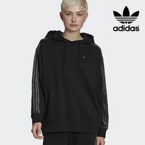 아디다스 오리지널 오버핏 루즈핏 벨벳 스트라이프 긴팔 후드티 블랙 여성 H18039