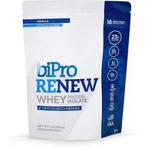 WPI보충제 게이너 단백질 살찌는보충제 BiPro Renew 분리 유청 분말 바닐라 1파운드 사 권장 무설탕 유당 불내증에 무 단맛, 1파운드(1팩)
