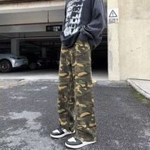아메리칸 데님 팬츠 남자 여름 와이드레그 캐주얼 스트레이트 카모 빈티지 벌목 카고 팬츠