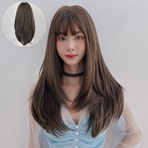 Routop 여성 가발 긴발 잔머리 디자인 머리둘레 조절 가능 무광 머릿결, 다크 브라운