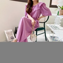 네쥬 여성 여름 루즈핏 와이드 프릴 반팔 롱 점프수트