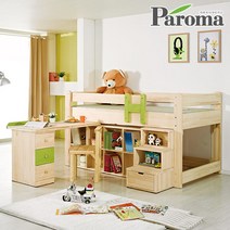 아이앤 루나미송벙커책상형SS침대세트FI, 핑크