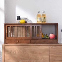 옛날 찬장 원목 레트로 미닫이 그릇장 컵진열장, 40 3도어 더블우드 컬러