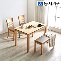 동서가구 고무나무 원목 벤치형 4인용 식탁 세트, 웬지