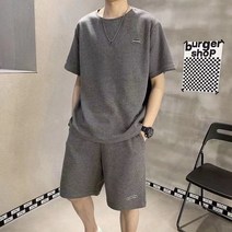 Momolatti 남자 와플 배기바지 트레이닝 반팔 반바지 상하의 세트