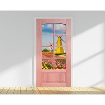 현관문 리폼 시트지 PP87-100 풍차 핑크 우드 (작업용 융모 헤라 제공) 붙이기 쉬운 에어프리 스티커형