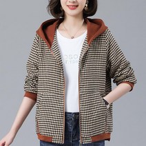 중년여성 후드 자켓 체크 코트 잠바 엄마옷 마담옷 빅사이즈 J220915006