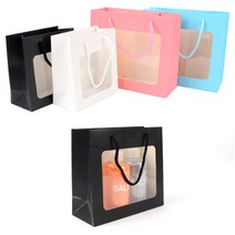 사각 투명창 손잡이 선물 쇼핑 봉투 백 포장 종이 가방 10P, 소, 분홍색