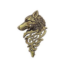 남녀공용 빈티지 늑대 머리 브로치 고급 쥬얼리 동물 수트 칼라 핀 버클 컬렉션, Bronze Wolf Brooch