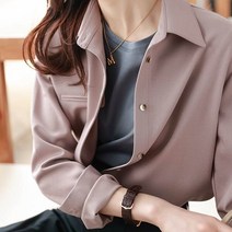 링클프리셔츠 구김없는 여성 셔츠 봄 가을 웨스턴 스타일 솔리드 컬러 링클프리 논아이론 디자인 센스 니치 세련된 작은