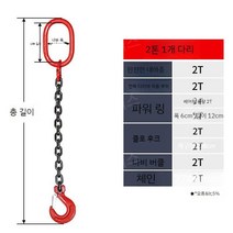 더블후크 크레인 후크 체인 리프팅 갈고리 슬링, 2톤 1레그 1m