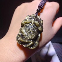 황 금 두꺼비 금전운 돈 들어오는 개업 선물 삼족 천연 흑요석 펜던트 남성 여성 럭키 jewellry 손으로 조각한 매력 목걸이 평균 건강 장수 행운