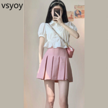 vsyoy 여름 소금 착용 작은 순수한 달콤한 기질 소녀 느낌 세련된 한펑 셔츠 투피스 스커트
