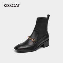 고무신 KIS 키스캣 은태 전문점 심플 패치워크 질감 사각코 미들굽 삭스부츠 KA2152651 4041223616