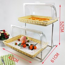 빵 스낵 트레이 뷔페 카페 디스플레이 뚜껑 과자 우드 진열 과일 디저트 케익, W 베이지 +더블 스틸 프레임+더블 플립 커버