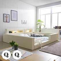장인가구 슈가 LED가죽저상형 패밀리침대Q+Q 보금자리형프레임, 아이보리